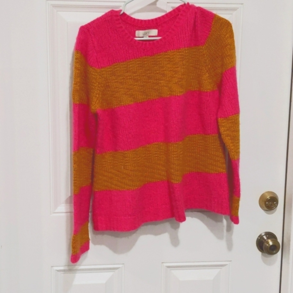 LOFT Pink and Orange Striped Sweater